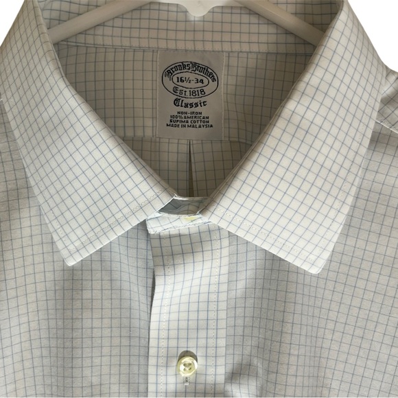 Brooks Brother Classic Button Down Mens Shirt Size 16 1/2 - 34 Blue and White - Picture 2 of 13